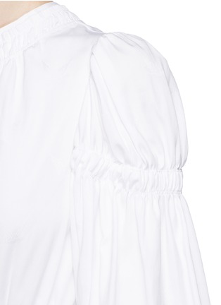 Detail View - Click To Enlarge - ALEXANDER MCQUEEN - Swallow jacquard ruched cotton poplin mini dress