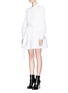 Front View - Click To Enlarge - ALEXANDER MCQUEEN - Swallow jacquard ruched cotton poplin mini dress