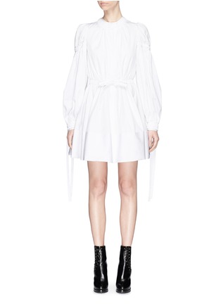 Main View - Click To Enlarge - ALEXANDER MCQUEEN - Swallow jacquard ruched cotton poplin mini dress