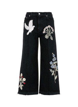 Main View - Click To Enlarge - ALEXANDER MCQUEEN - Swallow gryphon floral appliqué culotte jeans