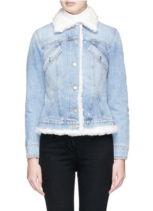 Main View - Click To Enlarge - ALEXANDER MCQUEEN - Embellished mythical logo patch shearling denim jacket