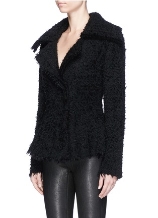 Front View - Click To Enlarge - ALEXANDER MCQUEEN - 'Boa' frayed bouclé knit peplum jacket