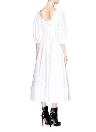 Back View - Click To Enlarge - ALEXANDER MCQUEEN - Bow tie smocked cotton poplin long dress