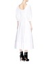 Back View - Click To Enlarge - ALEXANDER MCQUEEN - Bow tie smocked cotton poplin long dress