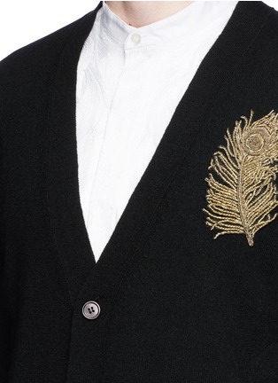 Detail View - Click To Enlarge - ALEXANDER MCQUEEN - Peacock feather embroidered wool-cashmere cardigan