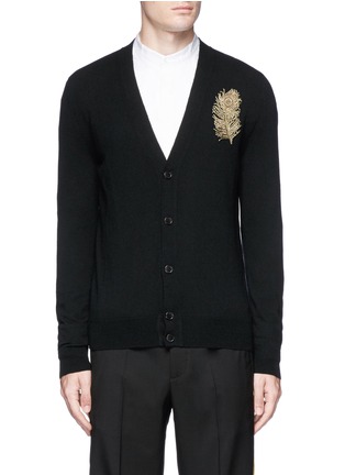 Main View - Click To Enlarge - ALEXANDER MCQUEEN - Peacock feather embroidered wool-cashmere cardigan