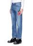 Front View - Click To Enlarge - ALEXANDER MCQUEEN - Feather floral embroidered cropped jeans