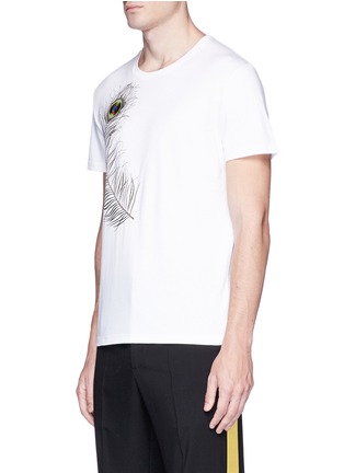 Front View - Click To Enlarge - ALEXANDER MCQUEEN - Peacock feather embroidered T-shirt