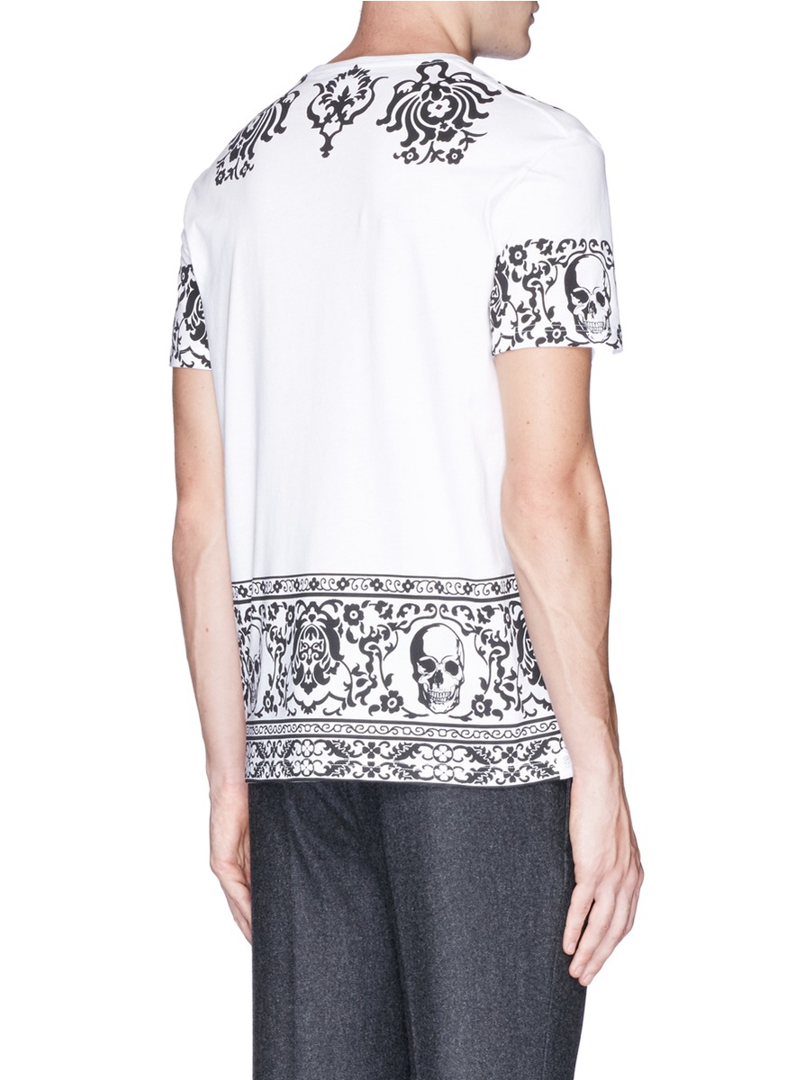 ALEXANDER MCQUEEN Skull & Floral Cotton Jersey T-Shirt, White/Black ...