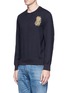 Front View - Click To Enlarge - ALEXANDER MCQUEEN - Peacock feather embroidered crepe sweatshirt