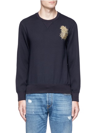 Main View - Click To Enlarge - ALEXANDER MCQUEEN - Peacock feather embroidered crepe sweatshirt