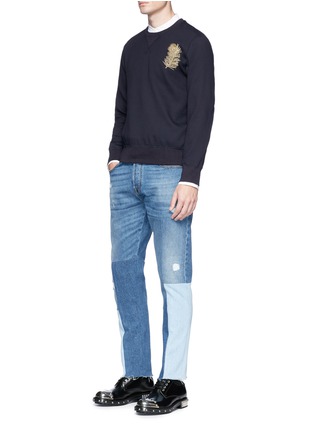 Figure View - Click To Enlarge - ALEXANDER MCQUEEN - Peacock feather embroidered crepe sweatshirt