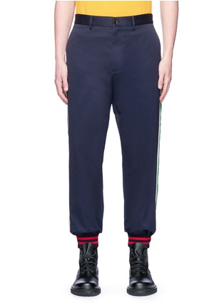 Main View - Click To Enlarge - GUCCI - Velvet outseam cotton drill jogging pants