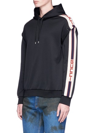 Front View - Click To Enlarge - GUCCI - Logo trim detachable sleeve hoodie