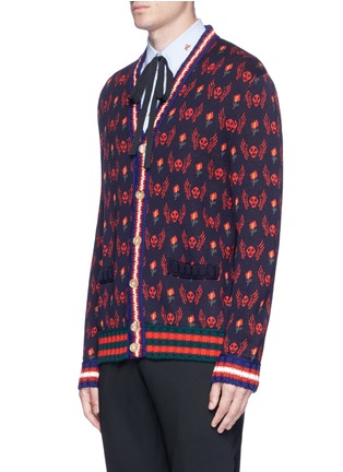Front View - Click To Enlarge - GUCCI - Flying skull intarsia wool-cotton cardigan