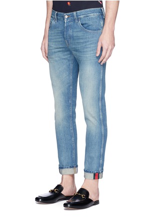 Front View - Click To Enlarge - GUCCI - Web stripe roll cuff jeans