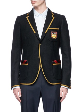 Main View - Click To Enlarge - GUCCI - Crest appliqué contrast trim soft blazer