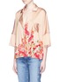Front View - Click To Enlarge - 74016 - Border Floral' print stretch satin oversized pyjama shirt
