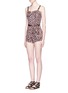 Front View - Click To Enlarge - 74016 - Leopard print stretch satin rompers