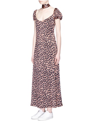 Front View - Click To Enlarge - 74016 - Sash scarf leopard print stretch satin dress