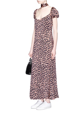 Figure View - Click To Enlarge - 74016 - Sash scarf leopard print stretch satin dress