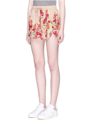Front View - Click To Enlarge - 74016 - 'Border Floral' print stretch satin shorts