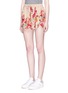 Front View - Click To Enlarge - 74016 - 'Border Floral' print stretch satin shorts