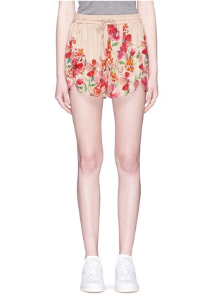 Main View - Click To Enlarge - 74016 - 'Border Floral' print stretch satin shorts