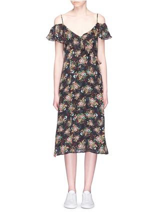 Main View - Click To Enlarge - 74016 - Ruffle ditsy floral print cold shoulder crepe dress