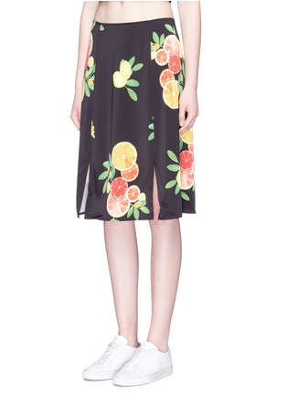 Front View - Click To Enlarge - 74016 - Citrus print slit front satin skirt