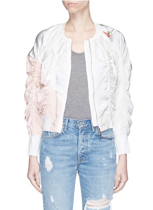 Main View - Click To Enlarge - 3.1 PHILLIP LIM - Rose print ruched satin flight jacket