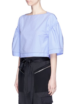 Front View - Click To Enlarge - 3.1 PHILLIP LIM - Ruched wide sleeve cropped cotton top