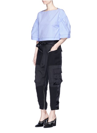 Figure View - Click To Enlarge - 3.1 PHILLIP LIM - Ruched wide sleeve cropped cotton top