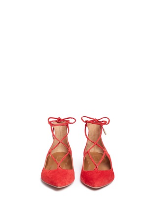 Front View - Click To Enlarge - AQUAZZURA - 'Christy' lace-up suede flats