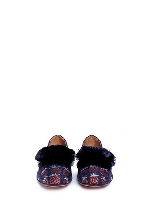 Front View - Click To Enlarge - AQUAZZURA - 'Wild' pompom pineapple jacquard loafers