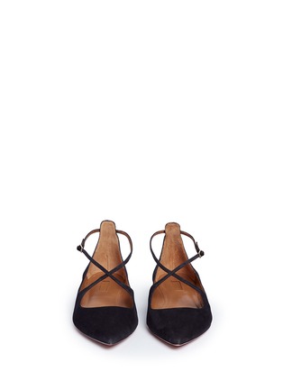 Front View - Click To Enlarge - AQUAZZURA - 'Avery' cross strap suede skimmer flats