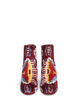 Front View - Click To Enlarge - AQUAZZURA - 'Kaia 85' ethnic print ottoman velvet Chelsea boots
