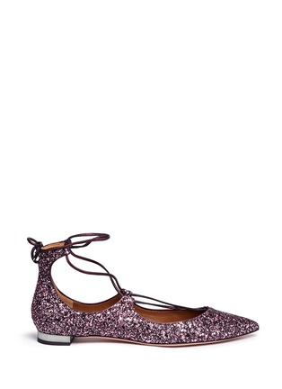 Main View - Click To Enlarge - AQUAZZURA - 'Christy' lace-up coarse glitter flats