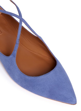 Detail View - Click To Enlarge - AQUAZZURA - 'Avery' cross strap suede skimmer flats