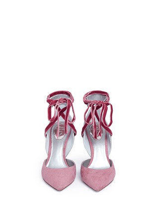 Front View - Click To Enlarge - RENÉ CAOVILLA - Strass embellished velvet lace-up suede d'Orsay pumps