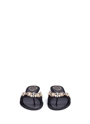 Front View - Click To Enlarge - RENÉ CAOVILLA - Strass faux pearl embellished suede slide sandals