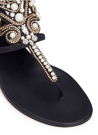 Detail View - Click To Enlarge - RENÉ CAOVILLA - Faux pearl strass suede sandals