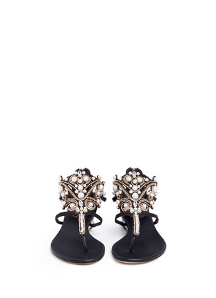 Front View - Click To Enlarge - RENÉ CAOVILLA - Faux pearl strass suede sandals