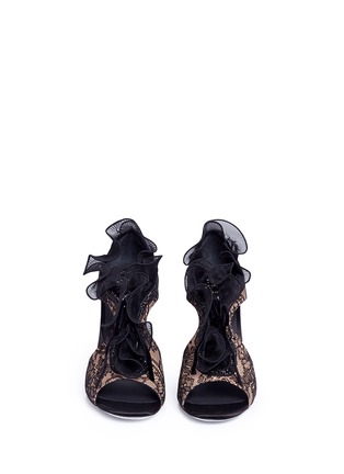 Front View - Click To Enlarge - RENÉ CAOVILLA - Strass embellished ruffle floral lace sandals