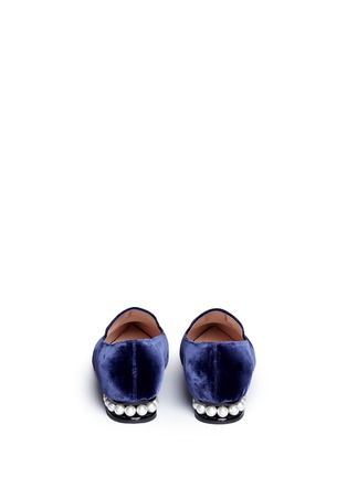 Back View - Click To Enlarge - NICHOLAS KIRKWOOD - 'Casati' faux pearl heel velvet skimmer loafers
