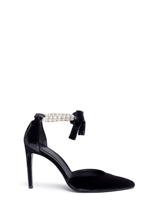Main View - Click To Enlarge - STUART WEITZMAN - 'Suselle' faux pearl anklet velvet d'Orsay pumps