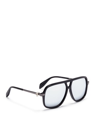 Figure View - Click To Enlarge - ALEXANDER MCQUEEN - Skull stud acetate square mirror sunglasses