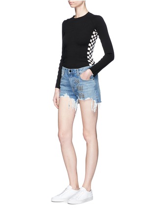 Figure View - Click To Enlarge - ALEXANDER WANG - 'No After Party' print embroidered slogan denim shorts