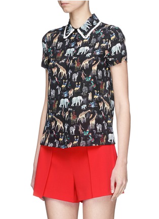 Front View - Click To Enlarge - ALICE & OLIVIA - 'Willa' ruffle collar animal print silk top