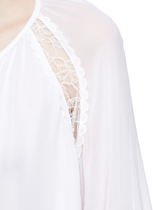 Detail View - Click To Enlarge - ALICE & OLIVIA - 'Luma' neck tie bell sleeve lace trim silk top